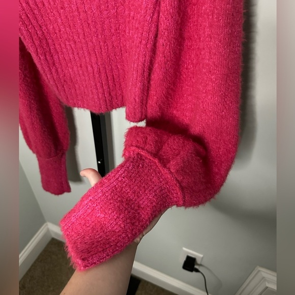 Free People Pink Ribbed Knit Balloon Sleeve Sweater-size Medium-Katie style EUC - Picture 4 of 11